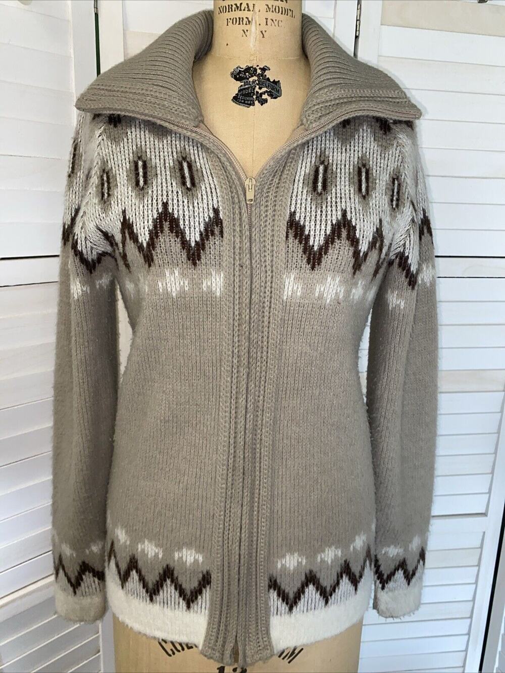 London Fog Women’s Acrylic Knit Zipper Sweater Jacket Southwest Aztec Size Small